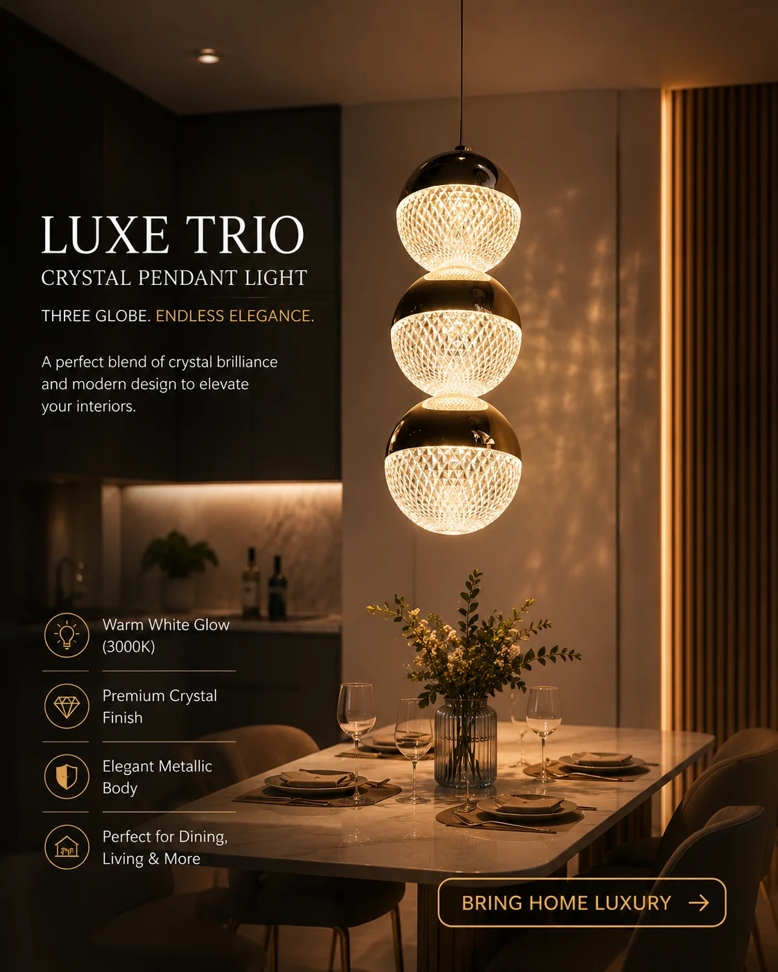 luxe trio hanging light 3c