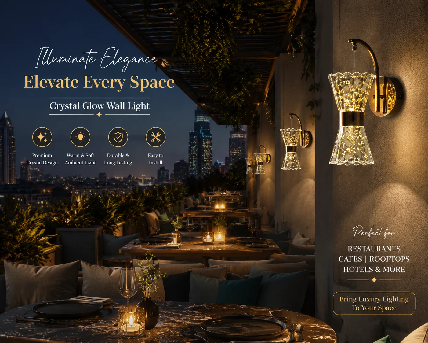 Elegant Gold & Glass Wall Sconce Light