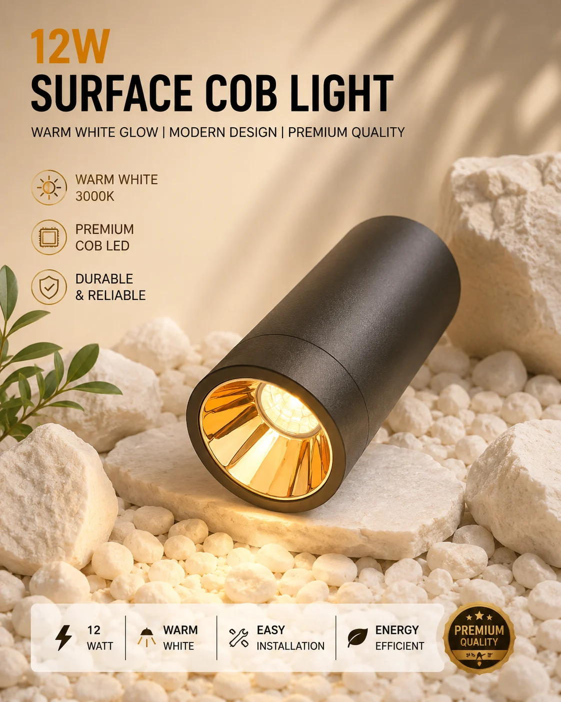 LX 12watt surface cob warm white