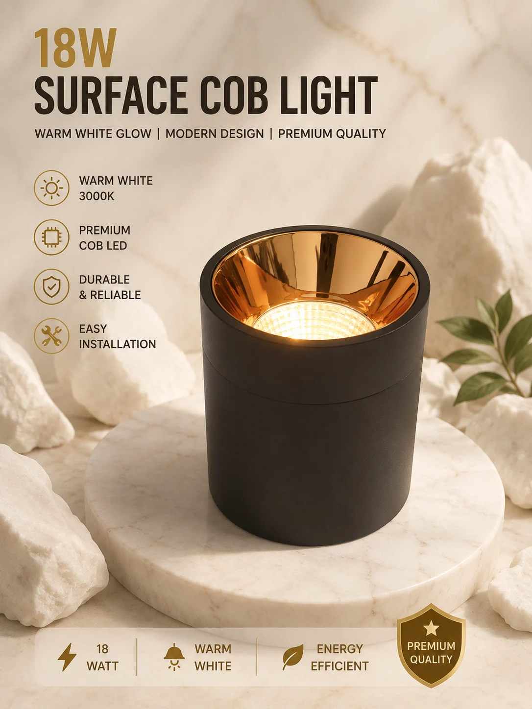 LX 18watt surface cob warm white