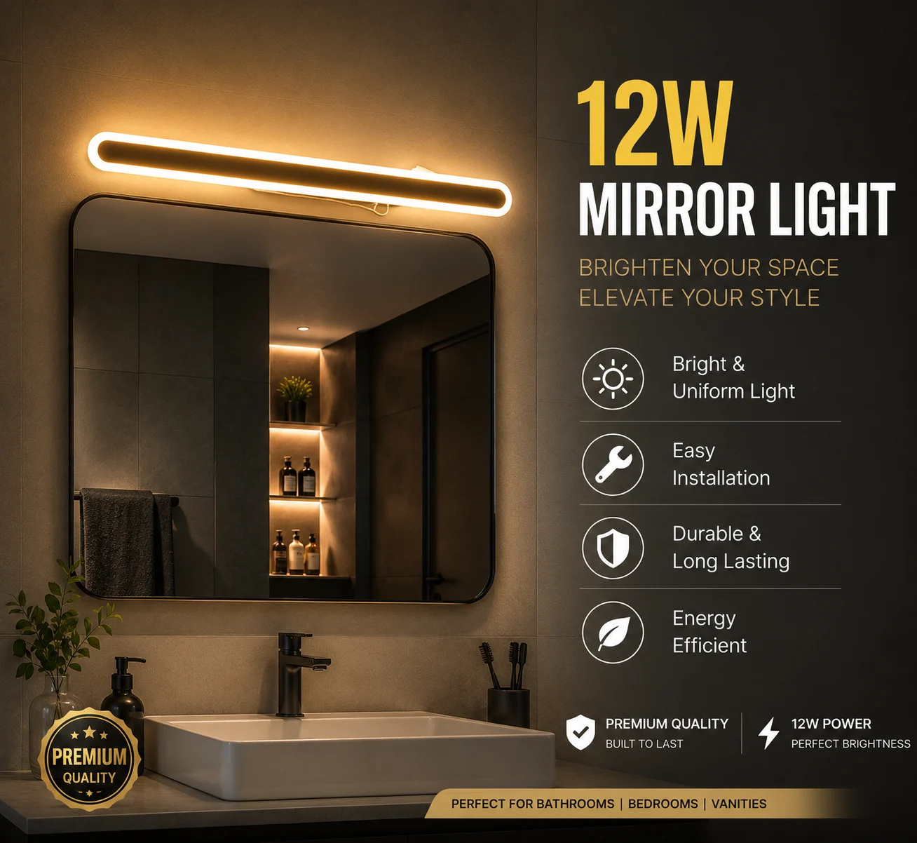 LX 12watt mirror light 3c black - Image 3