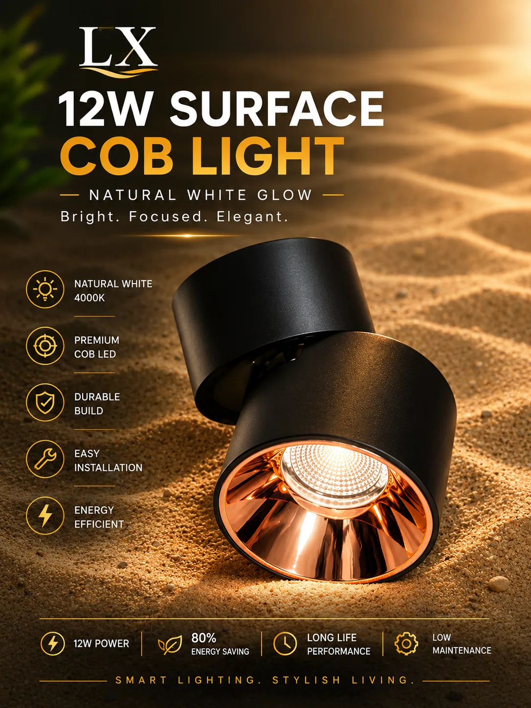 LX 12watt surface cob adjustable natural white