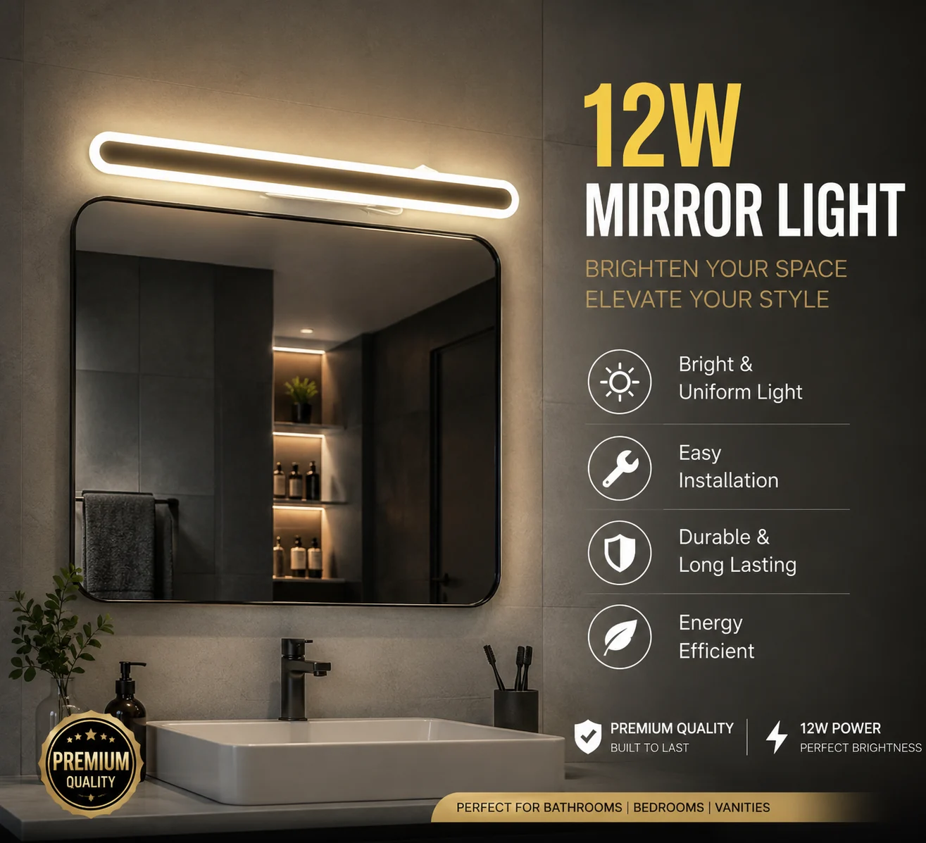 LX 12watt mirror light 3c black