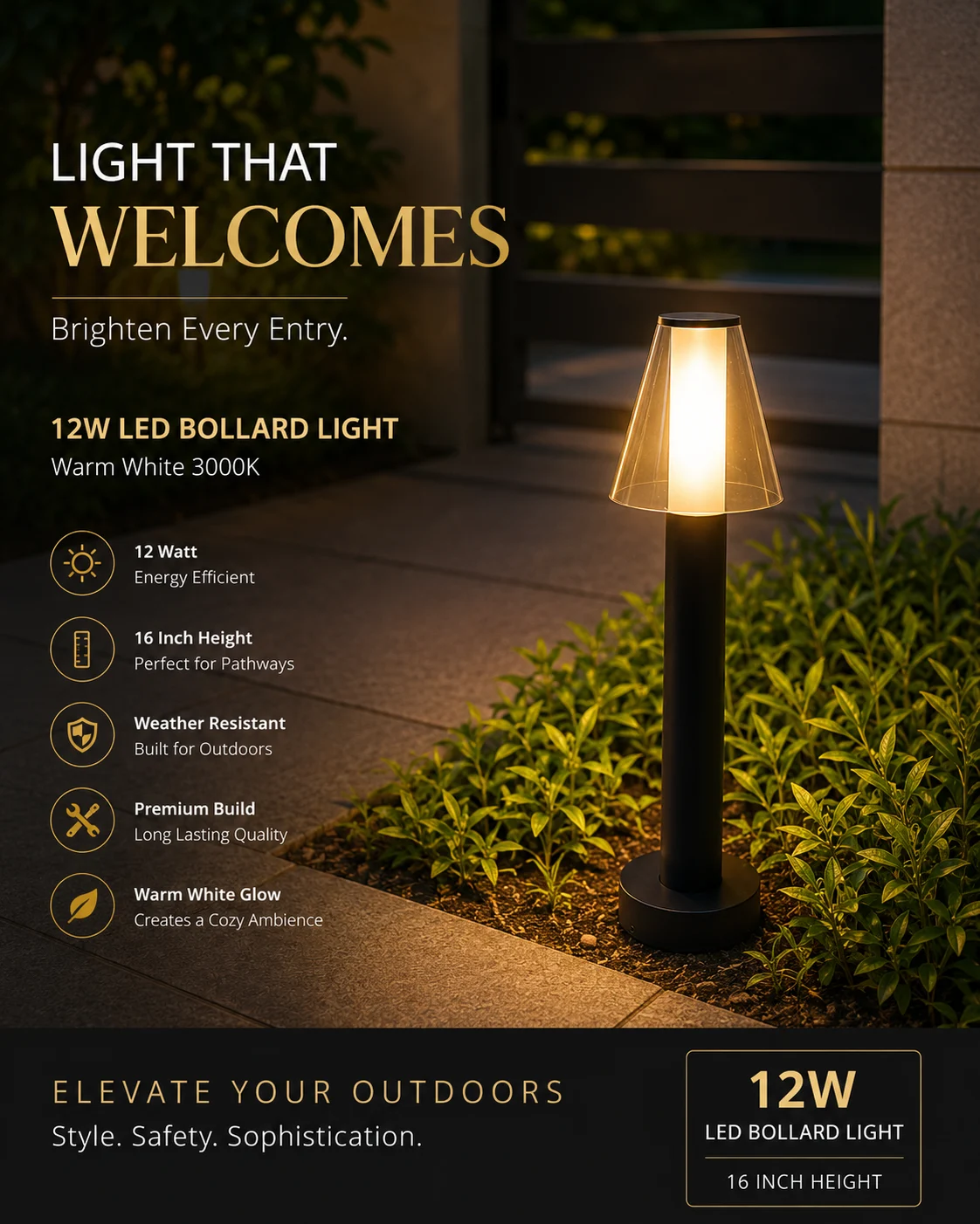 LX 12W LED Bollard Light – 16 Inch | Warm White